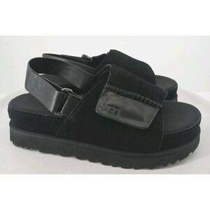 UGG Goldenstar Hi Slingback Black Suede Platform Sandals Shoes NEW Size 12. C132